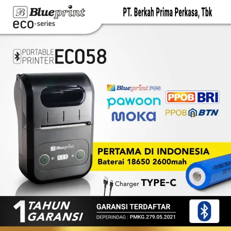 Printer Thermal Portable Printer Thermal Mini Bluetooth BLUEPRINT ECO58 Baterai 18650 ~item/2022/7/20/eco 58 tanpa harga