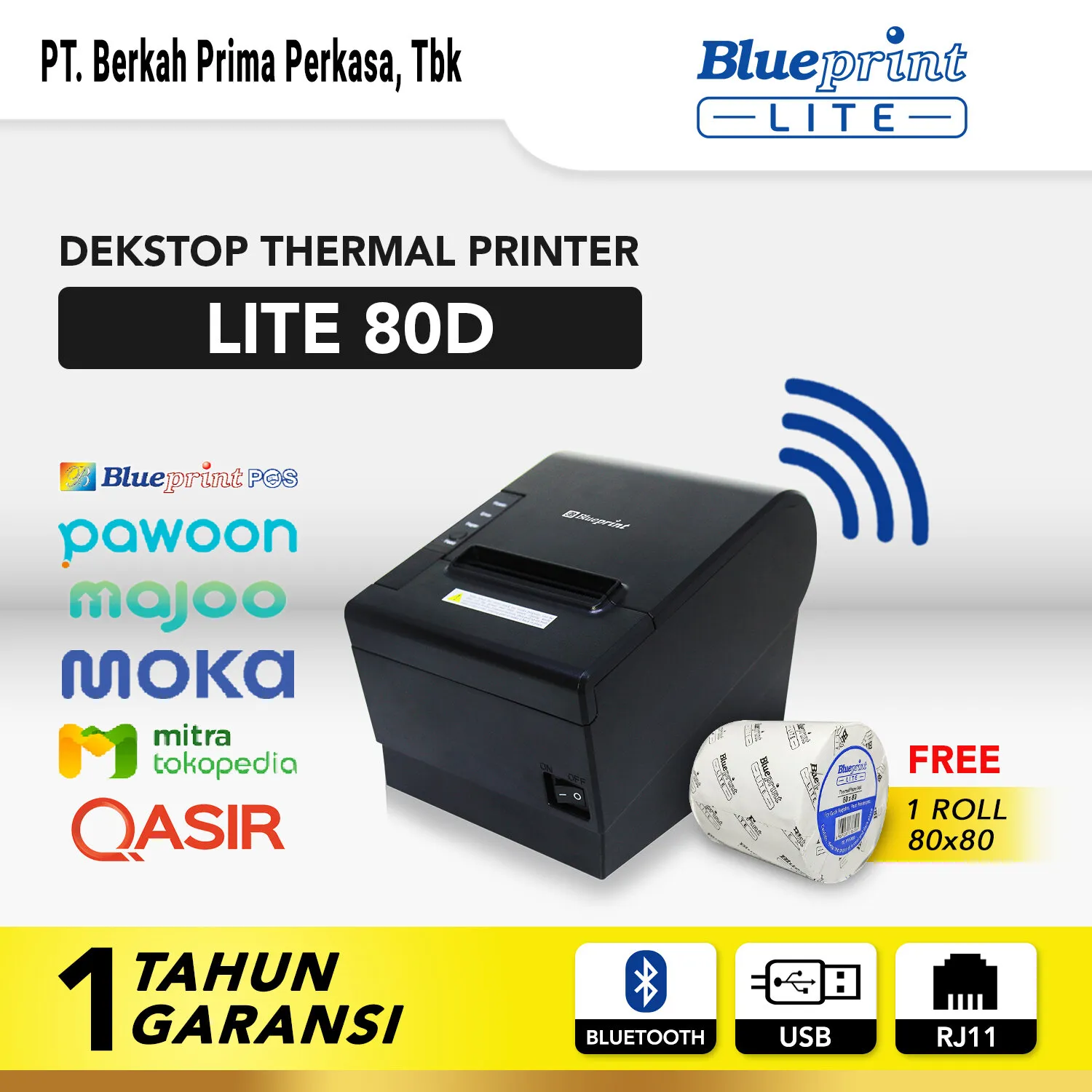 Printer Kasir Thermal BLUEPRINT Lite80D (USB + Bluetooth + RJ11