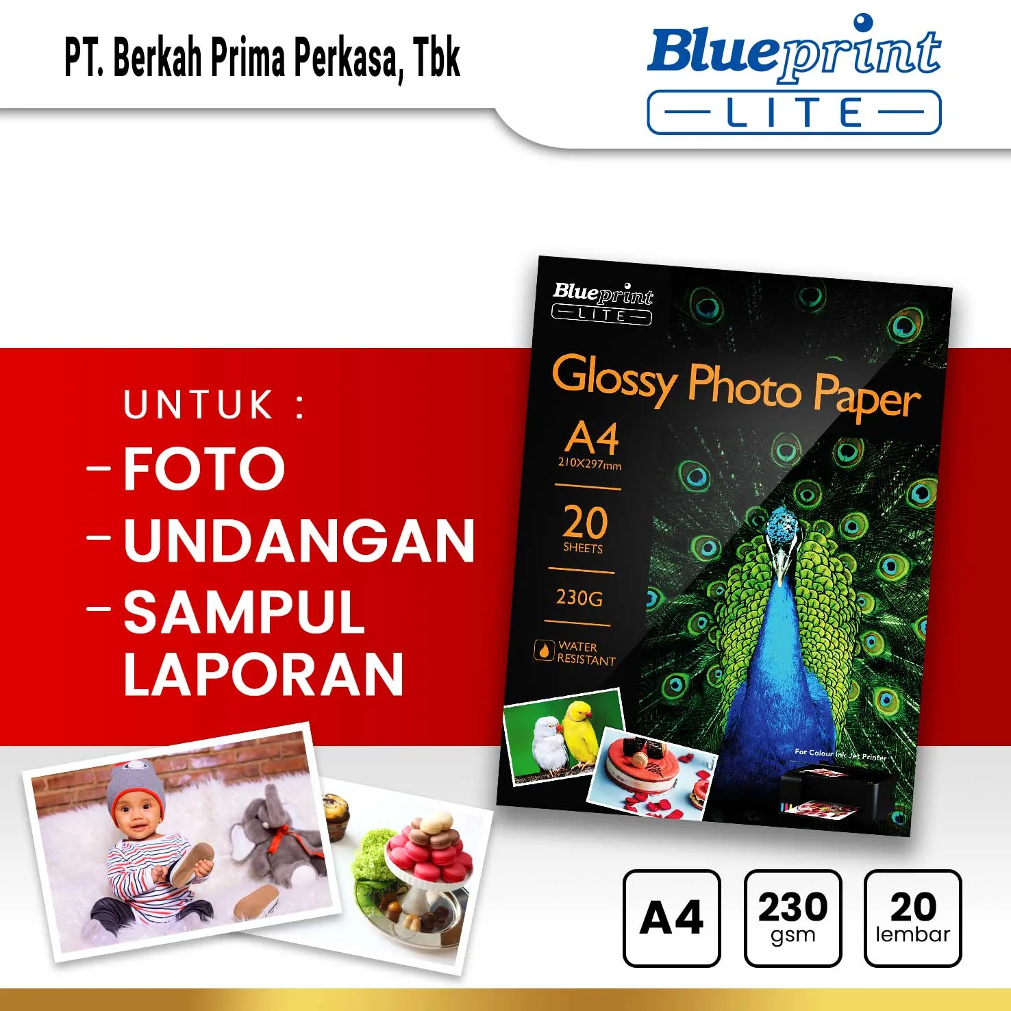 Kertas Foto Glossy Photo Paper Poto BLUEPRINT Lite A4 10R 230 gsm