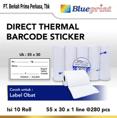 Direct Thermal Sticker  Kertas Label Stiker BLUEPRINT 55 x 30  55x30 mm 1 Line  10 Roll