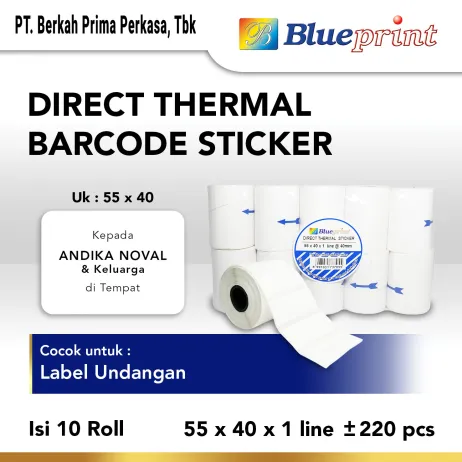 Sticker Label Portable<br> Direct Thermal Sticker  Kertas Label Stiker BLUEPRINT 55 x 40  55x40 mm  10 Roll ~item/2023/1/27/bp dts5540p 10 slide 1