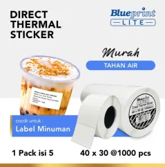 Direct Thermal Stiker 40 x 30 BLUEPRINT Lite 40x30 mm 1 Roll isi 1000