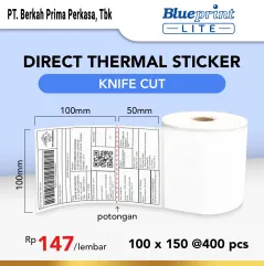 Direct Thermal Sticker 100 x 150 BLUEPRINT Lite 100x150 mm 400Pcs Knife Cut  1 Roll